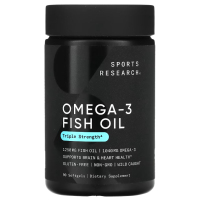Купить Sports Research, рыбий жир с омега-3, Omega-3 Fish Oil, тройная эффективность, 1250 мг, 90 мягких таблеток