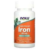 Купить NOW Foods, железо, двойной концентрации, Iron, 36 мг, 90 вегетарианских капсул