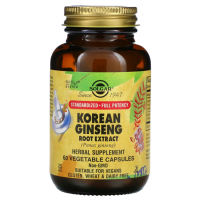 Купить Solgar, Экстракт корня корейского женьшеня, Korean Ginseng Root Extract, 60 растительных капсул