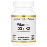 Купить California Gold Nutrition, витамины D3 и К2, 5000 МЕ, 60 растительных капсул