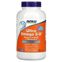 Купить NOW Foods, ультраомега-3 с витамином D, Ultra omega 3-D, 600 ЭПК / 300 ДГК, 180 капсул из рыбьего желатина