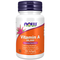 Купить NOW Foods Vitamin A, Витамин А 25000 МЕ, 100 гелевых капсул