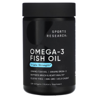 Купить Sports Research, рыбий жир с омега-3, Omega-3 Fish Oil, тройная эффективность, 1250 мг, 120 мягких таблеток