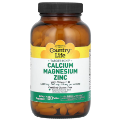 Купить Country Life, Кальций, магний и цинк с витамином D, Calcium Magnesium Zinc with vitamin D, 180 таблеток