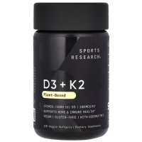 Купить Sports Research, Витамины D3+K2 5000 МЕ, Vitamin D3+K2, 120 растительных капсул