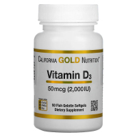 Купить California Gold Nutrition, витамин D3, 50 мкг (2000 МЕ), 90 рыбно-желатиновых капсул