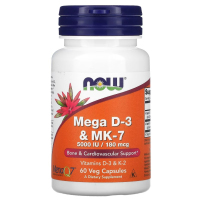 Купить NOW Foods, мега Д3 и MK-7, Mega D-3+K2, 180 мкг (5000 МЕ), 60 растительных капсул
