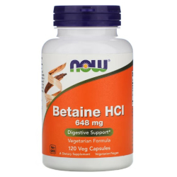 Купить NOW Foods, гидрохлорид бетаина, Betaine HCL, 648 мг, 120 растительных капсул