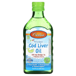 Купить Carlson, Масло печени дикой норвежской трески, для детей, Kids Cod Liver Oil, натуральное зеленое яблоко, 250 мл (8,4 жидк. унции)