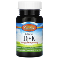 Купить Carlson, Витамин D3 + K2, Vitamin D3+K2, 2000 МЕ, 30 вегетарианских капсул