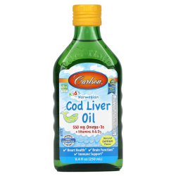 Купить Carlson, Жир печени норвежской трески, Cod Liver Oil, для детей, натуральный лимонный вкус, 250 мл (8,4 жидк. унции)