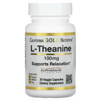 Купить California Gold Nutrition, L-теанин, AlphaWave, поддержка расслабления, успокоение, 100 мг, 30 растительных капсул