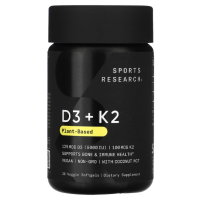 Купить Sports Research, Витамины D3+K2 5000 МЕ, Vitamin D3+K2, 30 растительных капсул
