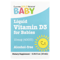 Купить California Gold Nutrition, Baby Vitamin D3 Liquid, 10 mcg (400 IU), 0.34 fl oz (10 ml)