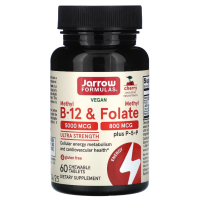 Купить Jarrow Formulas, Methyl b-12, Folate, метил B12 и метилфолат, 5000 мкг/800 мкг, 60 жевательных таблеток