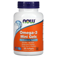 Купить NOW Foods, омега-3 в мини-капсулах, Omega-3 Mini Gels, 180 ЭПК / 120 ДГК, 180 капсул