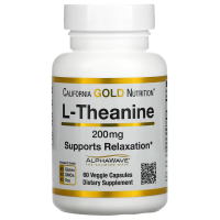 Купить California Gold Nutrition, Л-теанин, L-Theanine, 200 мг, 60 растительных капсул