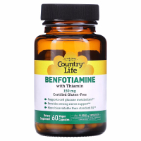 Купить Country Life, Бенфотиамин с тиамином, Benfotiamine, 150 мг, 60 вегетарианских капсул