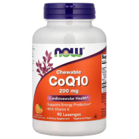 Купить NOW Foods, жевательный коэнзим CoQ10 200 мг с витамином E, апельсин, 90 пастилок