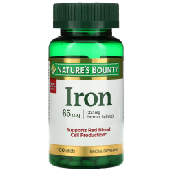 Купить Natures Bounty, железо, Iron, 65 мг, 100 таблеток