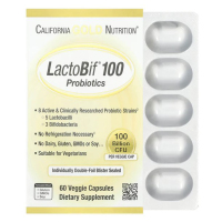 Купить California Gold Nutrition, LactoBif, пробиотики, 100 млрд КОЕ, 60 растительных капсул