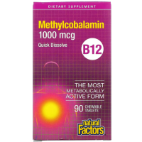 Купить Natural Factors, vitamin B-12 methylcobalamin, витамин Б-12 метилкобаламин, 1000 мкг, 90 жевательных таблеток