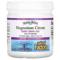Купить Natural Factors, Stress-Relax, порошок цитрата магния, Magnesium Citrate, ягодная смесь для приготовления напитка, 250 г (8,8 унции)