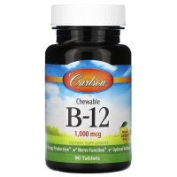 Купить Carlson, Жевательные витамины B-12, Chewable vitamin b-12, лимон, 1000 мкг, 90 таблеток