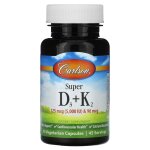 Carlson, Super D3 + K2, 5000 МЕ, 45 вегетарианских капсул